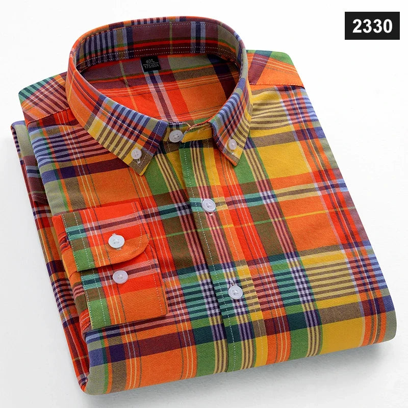 Men Cotton Oxford Striped Casual Long Sleeve Shirts New Fashion Businessman Office Daily Classic Men Top Clothing Dress Regular