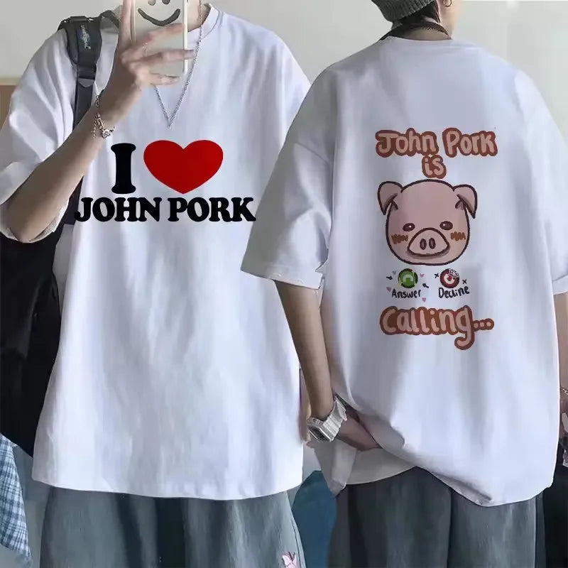 Funny John Pork Is Calling Answer Call Phone Tee Shirt for Men Women Pig Tops Tshirt Gothic Hip Hop T-shirt Streetwear Clothes