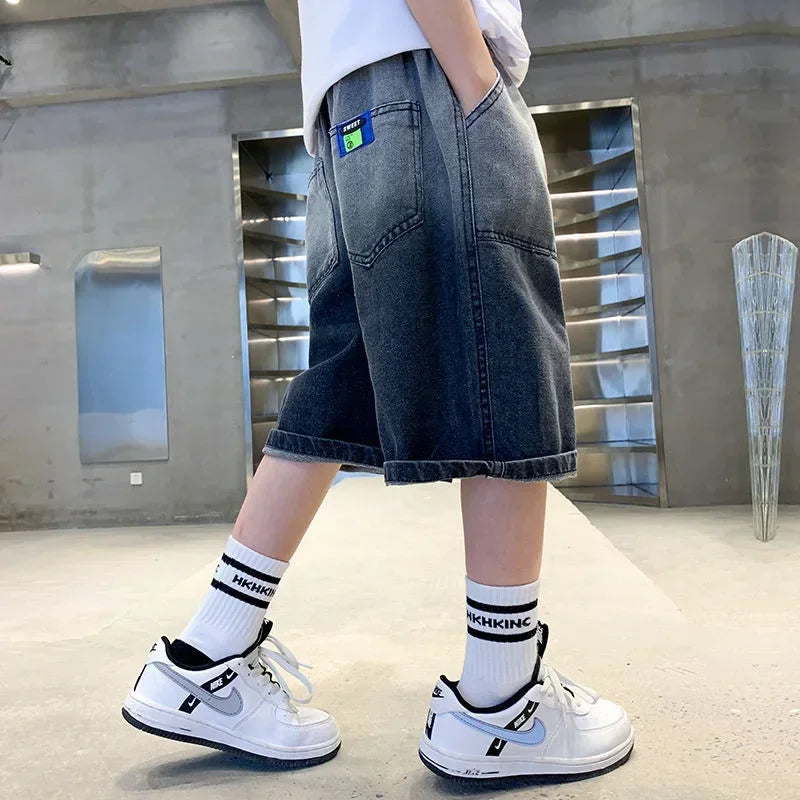 Boys Summer Denim Five-point Pants Kids Fashion Gradient Color Denim Shorts Trousers Teen Casual Jeans Children's Clothing