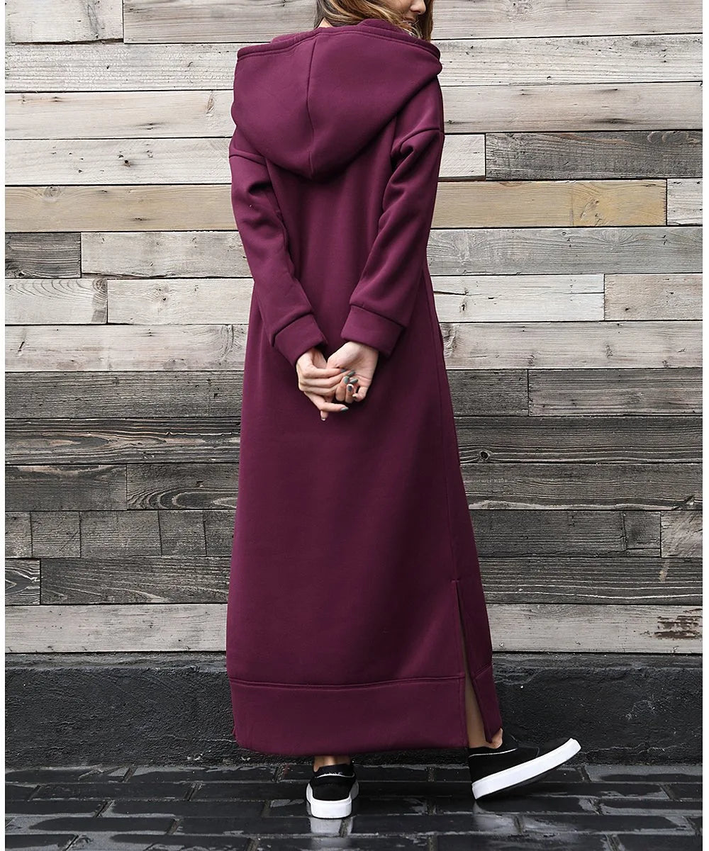 Autumn Winter New plus Size Loose Knitted Long Dress Hoodie Fleece Casual Fashion Dress Large Pocket Skirt Elegant Commute