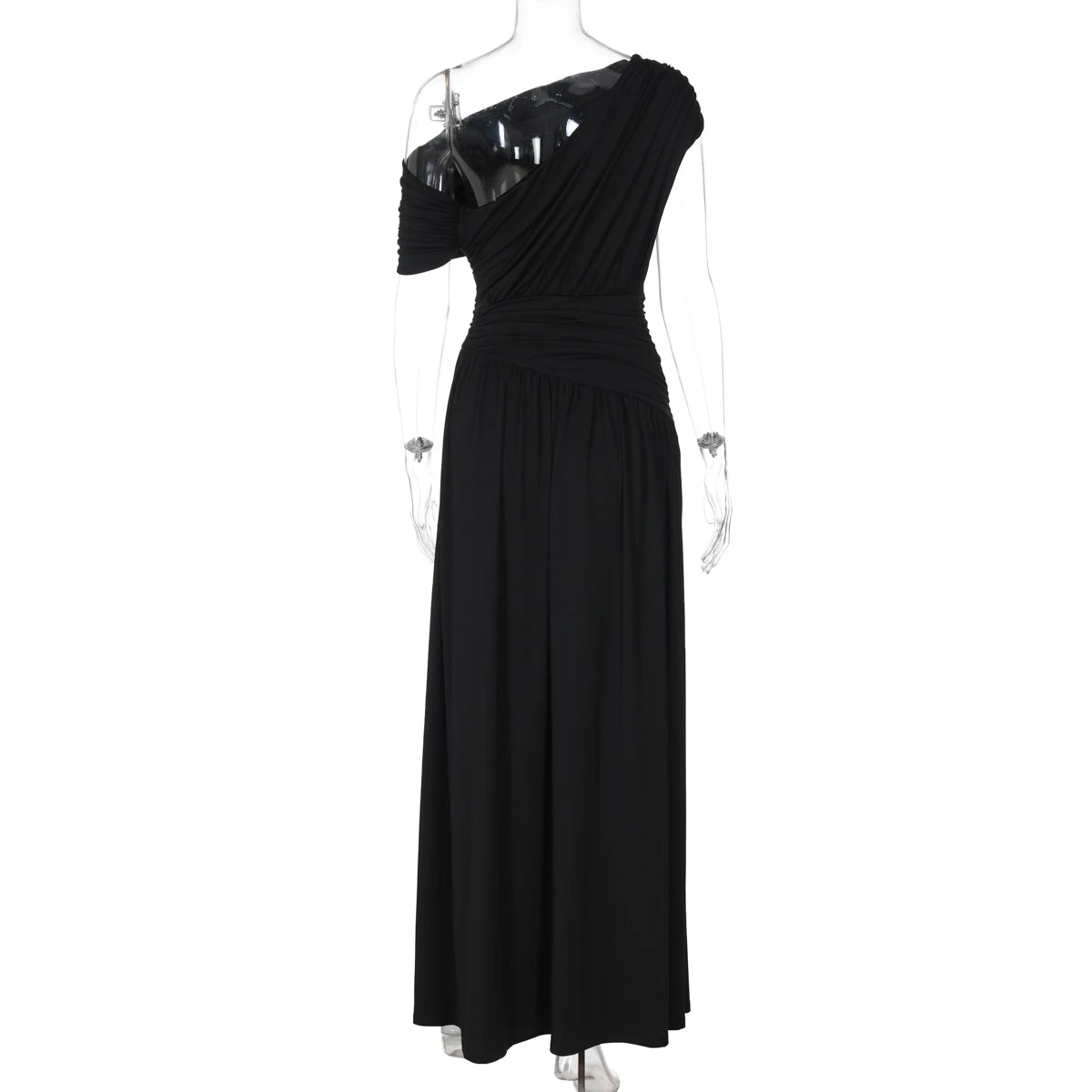 Hugcitar One Shoulder Ruched Sleeveless Solid Pleated Sexy Irregular Y2K Maxi Dress Summer Elegant Party Women Clothes Vacation