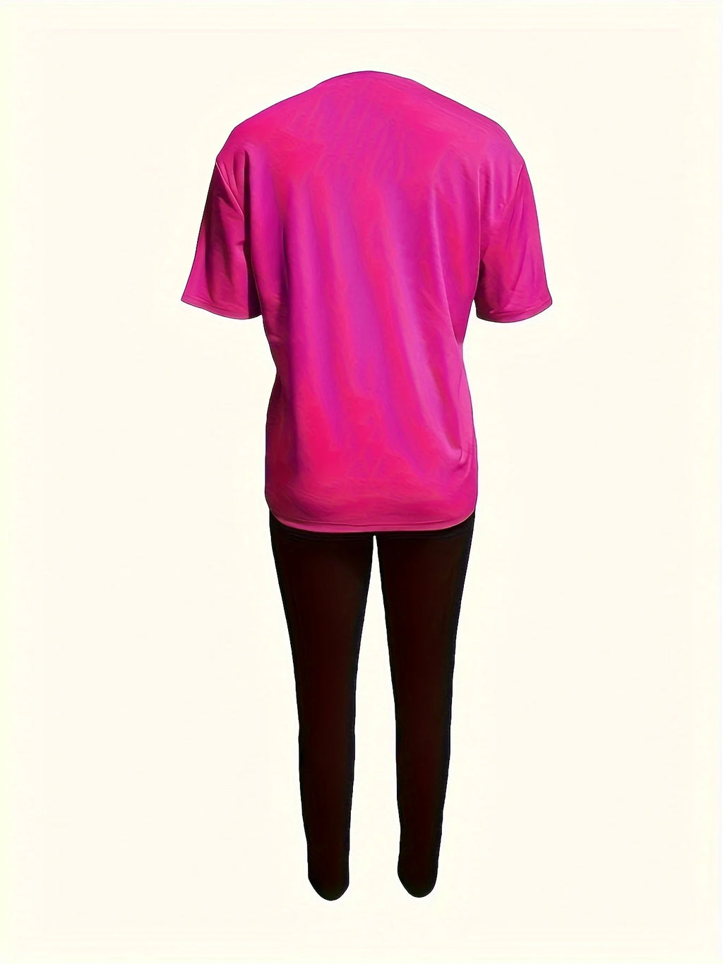 Women's Sports Outfit Set, Plus Size Abstract Figure Print Short Sleeve T-shirt Top & Medium Stretch Comfy Pants Fitness Outfit