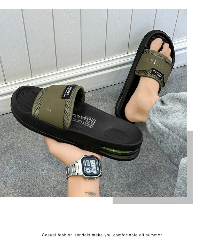 Summer Men's Mesh Surface Slippers EVA Platform Open Toe Slip on Sandals Home Non-slip Slides Outdoor Beach Sandal Shoes for Men