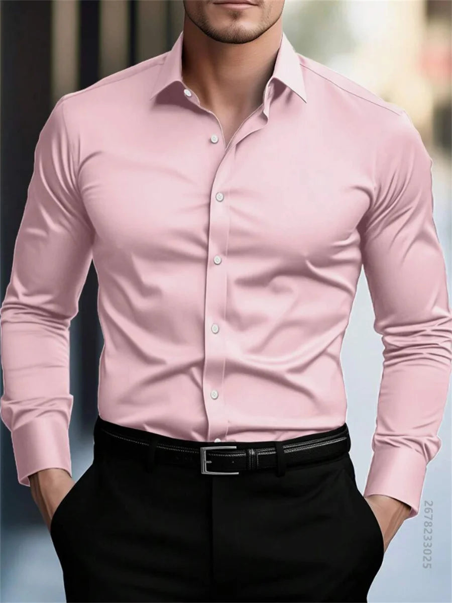 High quality men's solid color long sleeve business shirt, no need to iron, high quality social dress formal casual two use