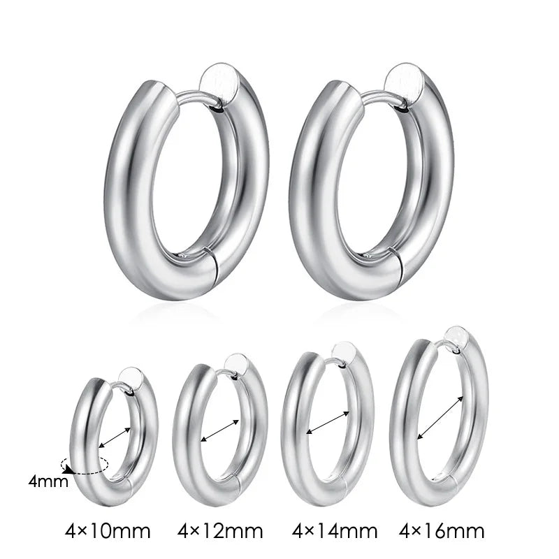 Stainless Steel Hoop Earring For Men Women Simple Hip Hop Rock Gold Color Piercing Punk Chic Jewelry Korean Chunky Earrings