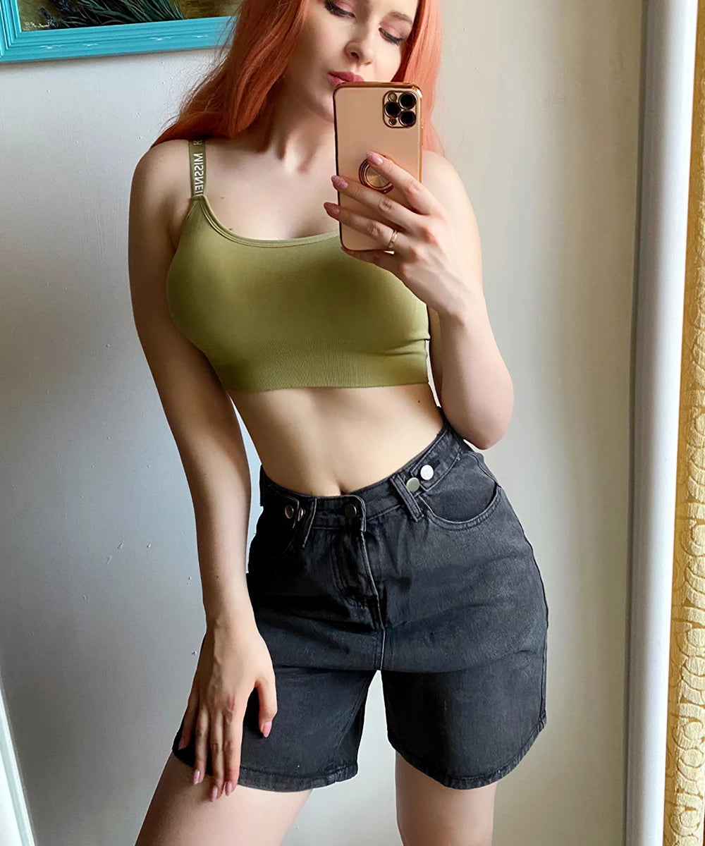 New Summer Women High Waist Button Wigh Leg Jeans Shorts Casual Female Loose Fit Blue Denim Shorts