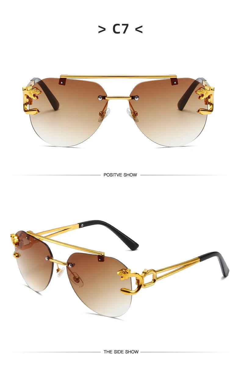 New Trendy Rimless Sunglasses Men Women Fashion Oversized Square Shades Eyewear Double Bridge Gradient UV400 Sun Glasses