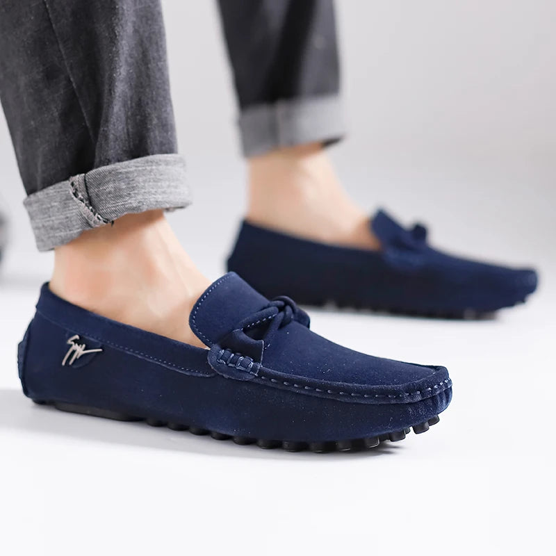 Suede Leather Men Loafers Handmade Slip-On Dress Shoes Comfortable Cushioned Insole Business Casual Shoes Man Driving Moccasins