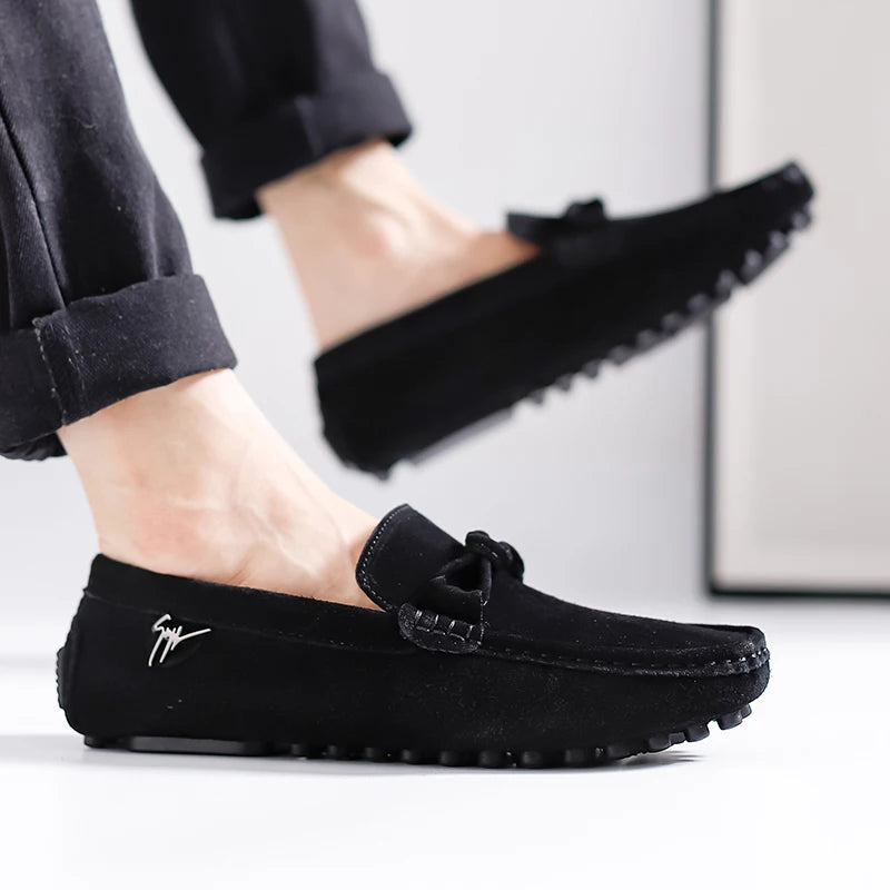 Suede Leather Men Loafers Handmade Slip-On Dress Shoes Comfortable Cushioned Insole Business Casual Shoes Man Driving Moccasins