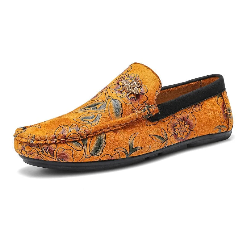 Luxury Brand Yellow Men Casual Shoes Fashion Flower Print Loafers Men Designer Flat Shoes Comfortable Slip-on Male Driving Shoes