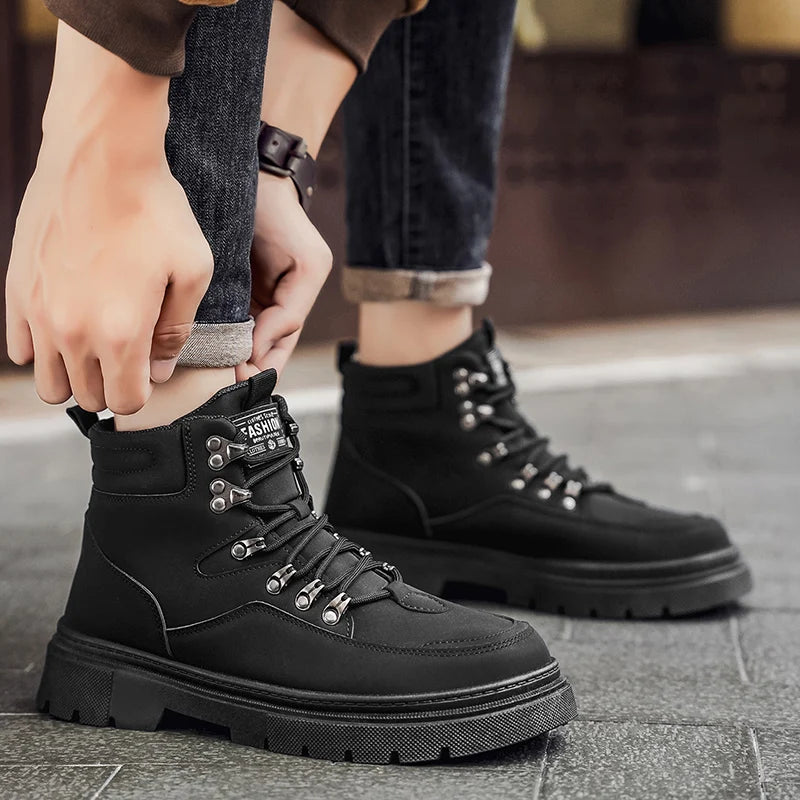 New Men's Leather Boots Brand Retro Comfortable Boots for Men 2025 Fashion High Top Non Slip Casual Shoes Business Work Shoes