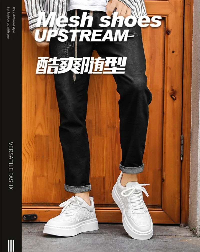 New Korean Version Printed Men Skateboarding Shoes Men Fashinable Increase Breathability Platform White Shoes Sports Casual Shoe