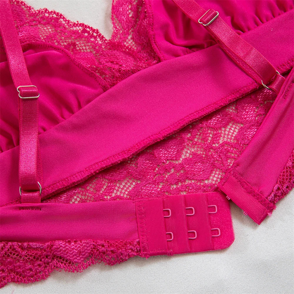 Sexy Lace Splicing Lingeries Sets Woman V Neck Spaghetti Strap Satin Bra And Shorts Pajama Set Casual Home Sleepwear Set