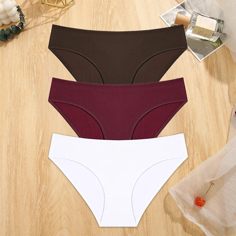 FINETOO 3PCS/Set S-XL Cotton Lingerie Panties Women Underwear Sexy Femme Underwear Women's Underpant Panty 8 Solid Color Briefs