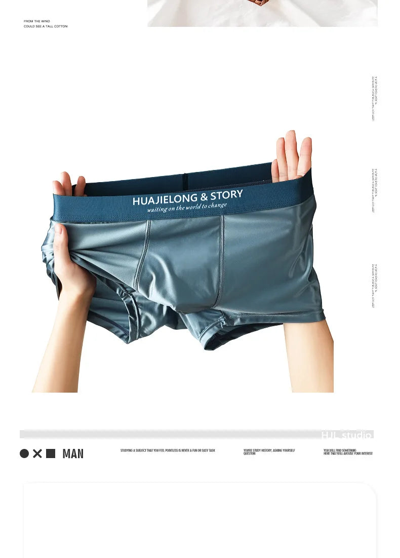 3PCS/Pack Luxury Ice Silk Satin-like Boxers Summer Smooth Cool Solid Men's Underpants Breathable Mesh Crotch Panties Underwear