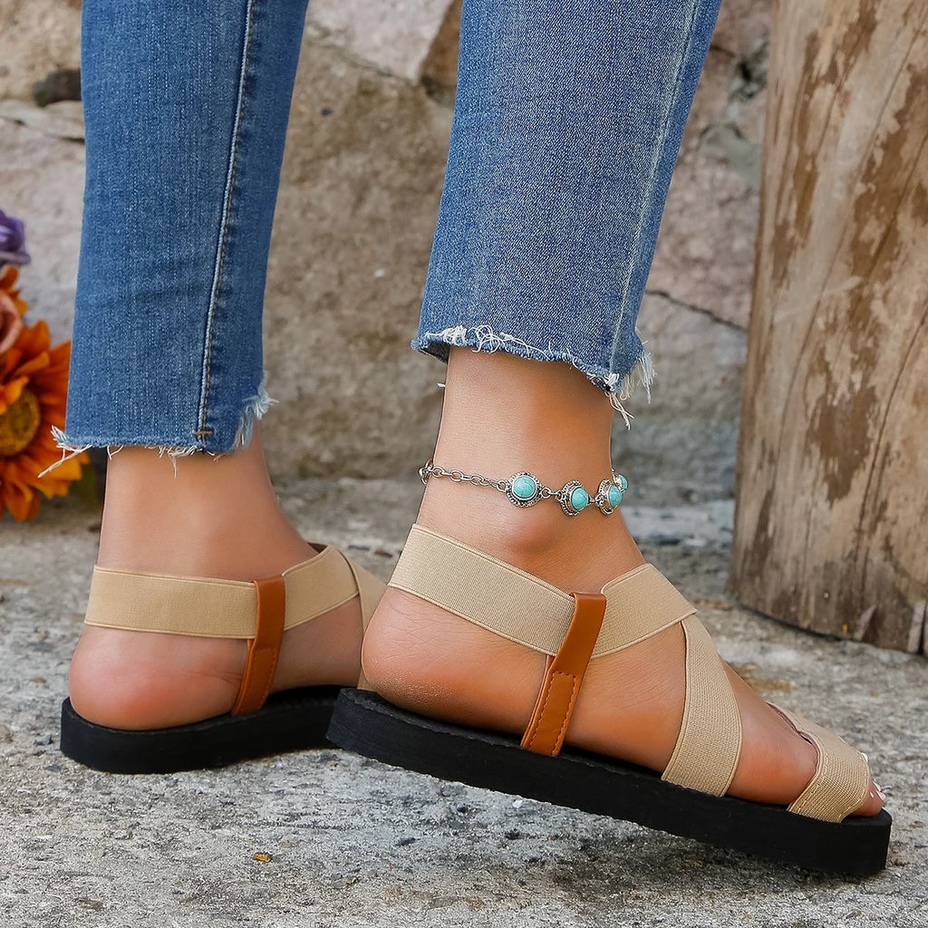 Women's fashion trend elastic anti-slip wear-resistant soft soled flat sandals