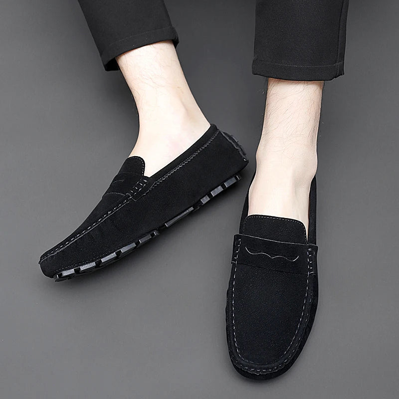 Suede Leather Mens Loafers New Fashion Walking Shoes New Comfy Man Drive Flats Classic Original Style Men Casual Shoes Moccasins