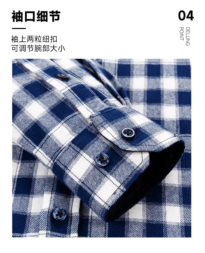 Pure Cotton Men's Plaid Shirts Long Sleeved Regular Fit Casual Office Fashion Shirts Leisure Autumn Male Check Blouses Plus Size