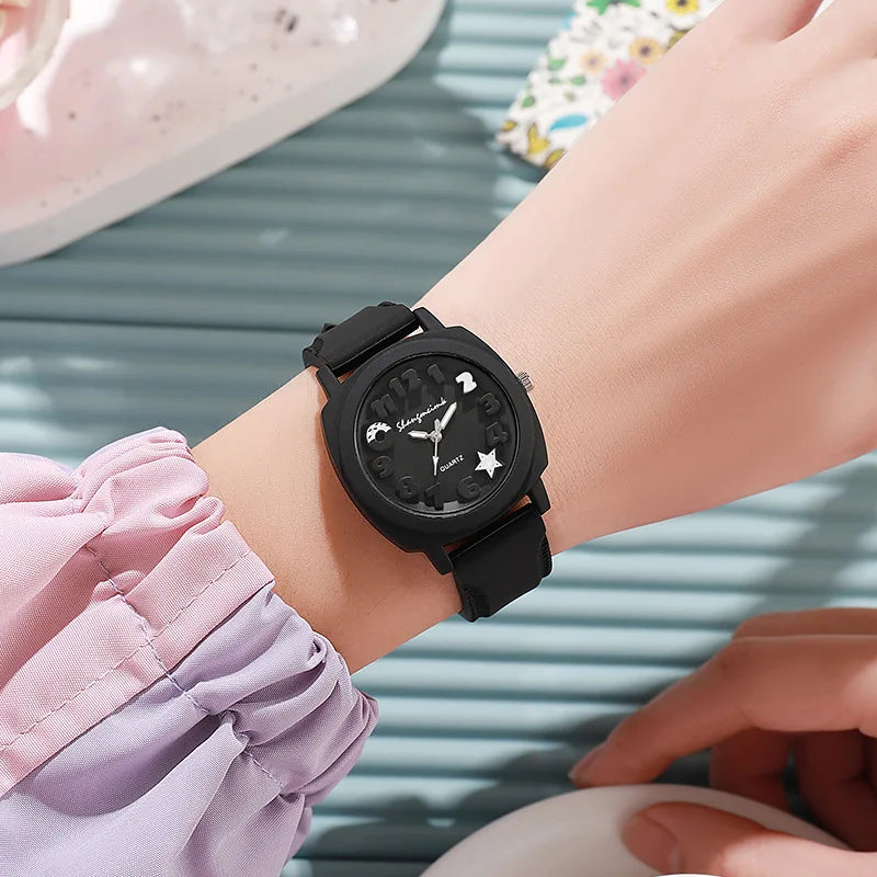 Fashion 3D Arabic Dial Women's Quartz Watch Candy Color Silicone Band Square Watches