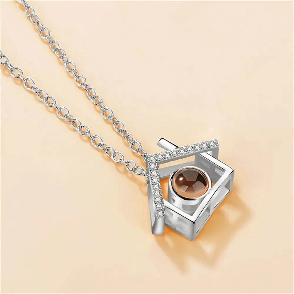 New Letter Necklace 100 Languages I Love You Projection Pendant Necklace Women Jewelry Collier Femme Bijoux Best Friends Gifts