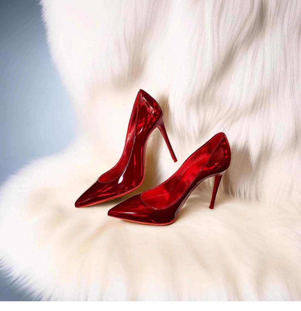 Glossy Red Pointed Toe Patent Leather High Heel Pumps Women Sexy Elegant Stiletto Heel Slip on  Cm Luxury Party Dress Shoes