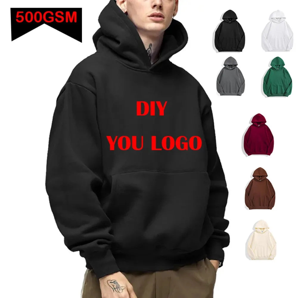 Men, Women Customize Your Brand Hooded Sweater, Autumn and Winter Casual Thick Cotton Men's Top Solid Color Hoodie