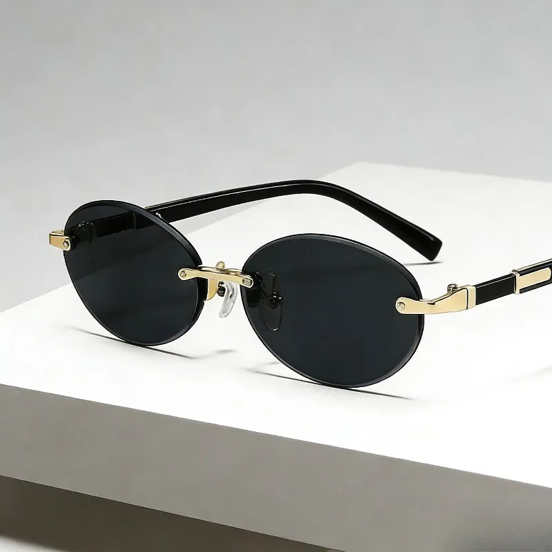 Popular Fashion Women Men Shades Oval Sun Glasses for Female Male Traveling Rimless Sunglasses Lentes De Sol Hombre Óculos