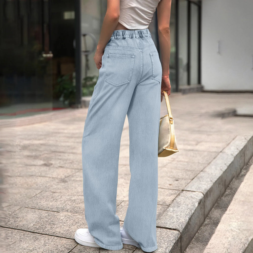 New Y2K Washed Blue Straight Loose Fit High Waist Hole Trousers Pants Women's Jeans Fashion Personality To Do Old Denim