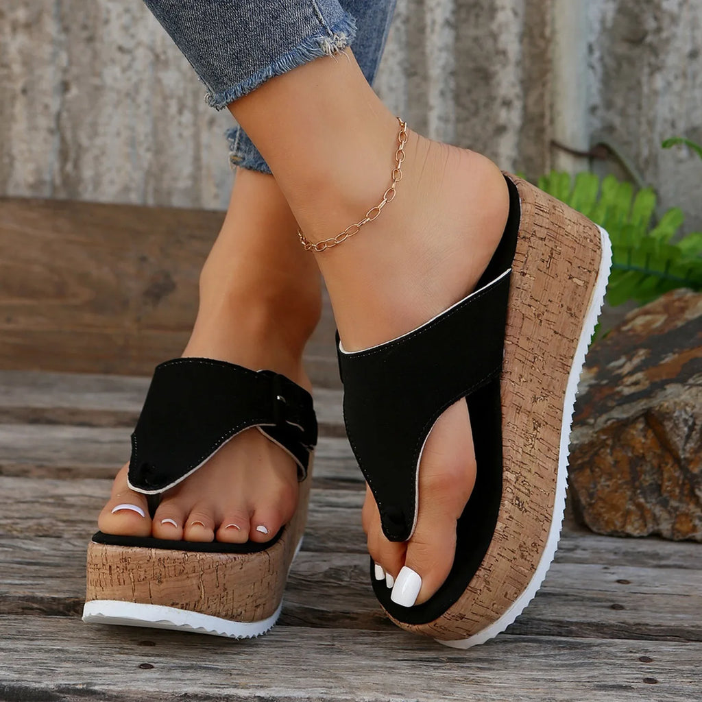 Women Slippers Female Clip Toe Flip Flops Wedges High Heels Women Sandals 2025 New Comfortable Platform Shoes Slides Women