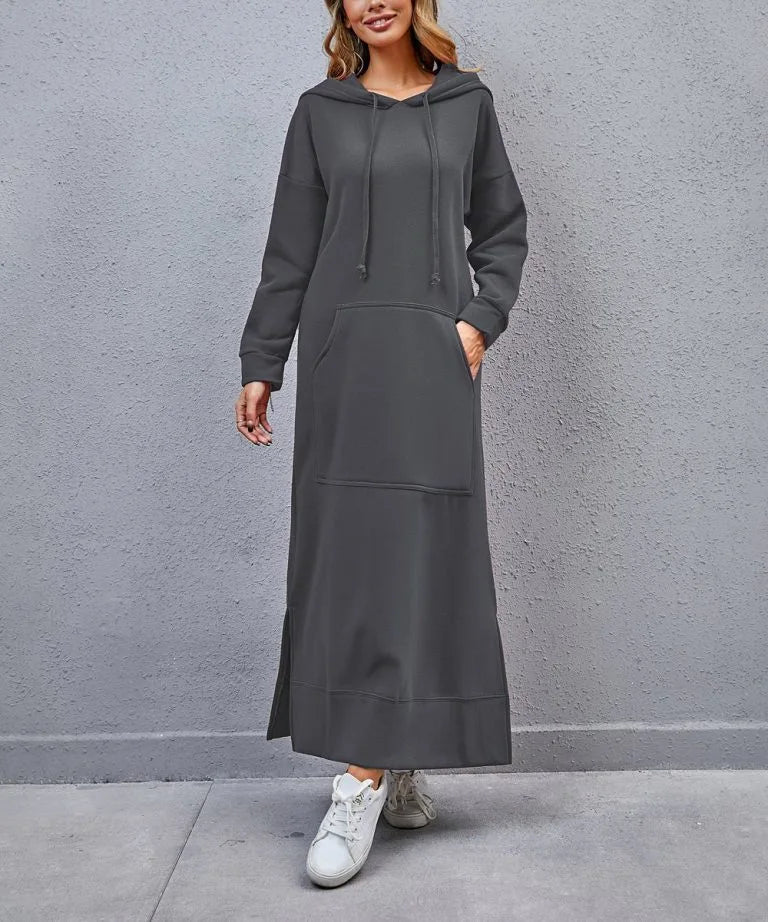 Autumn Winter New plus Size Loose Knitted Long Dress Hoodie Fleece Casual Fashion Dress Large Pocket Skirt Elegant Commute