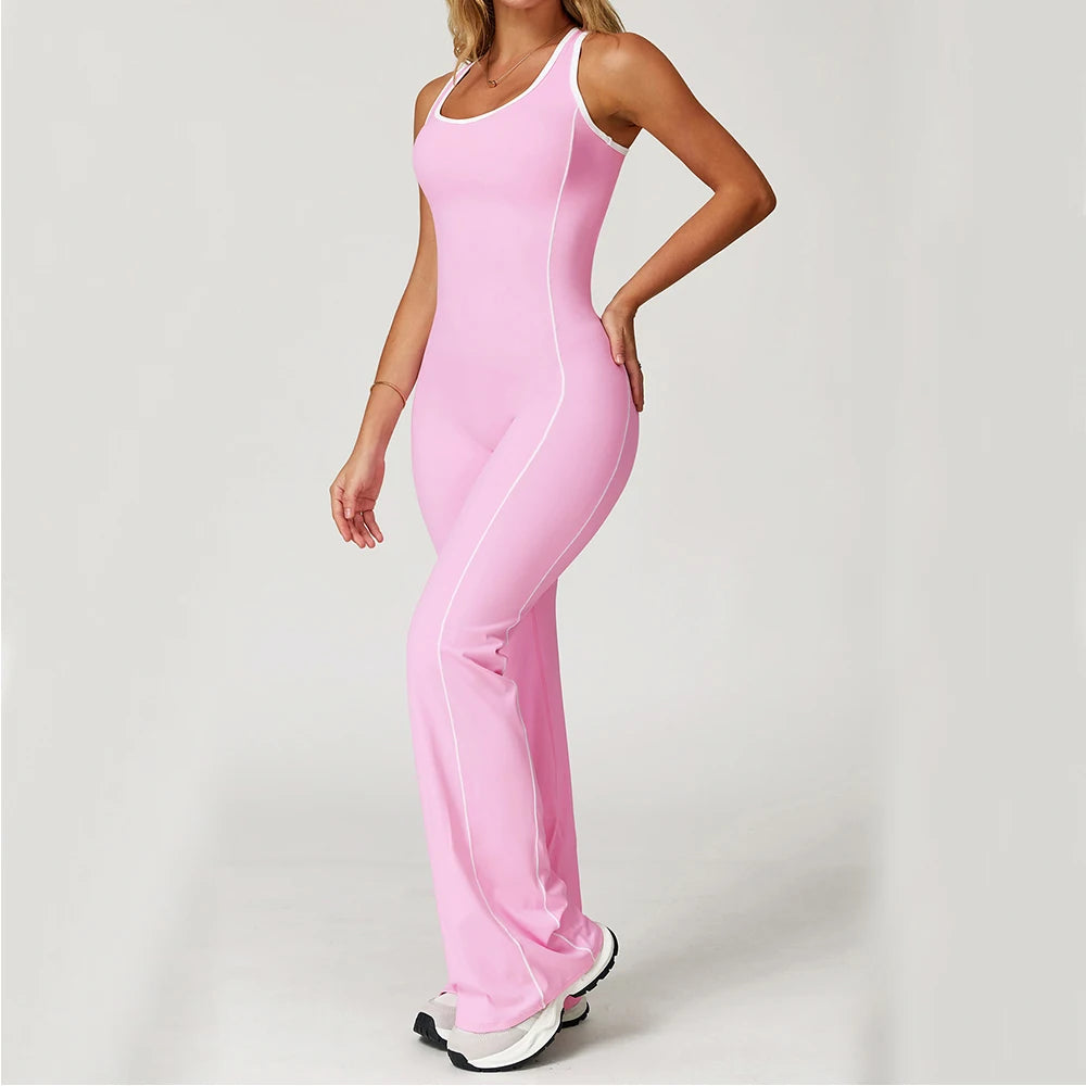Sexy Backless Bodysuit Women's Set Tracksuits Fitness Sports Jumpsuit Yoga One-piece Suit Flared Pant Fast Dry Workout Clothes