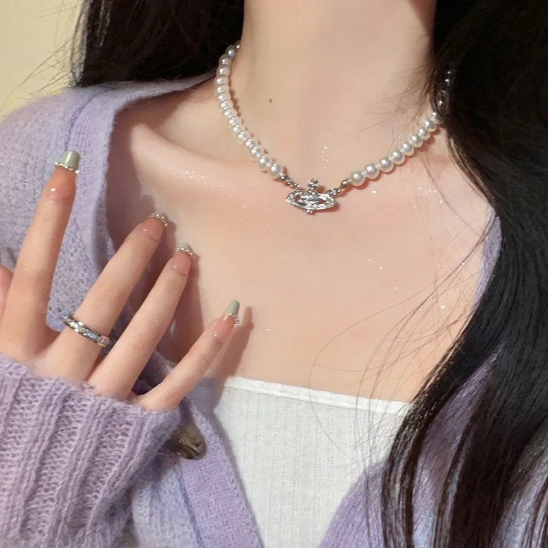 1PC Fashion Korean Style Freshwater Pearl Necklace For Women Gentle Vintage Clavicle Chain Zircon Pendant Necklace Party Jewelry