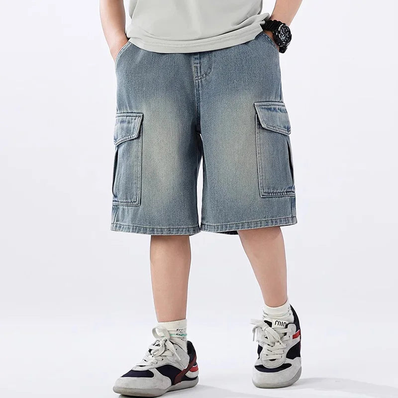 Boys Wide Leg Cargo Jeans 5-14 Years Spring Autumn Fashion Casual Streetwear Kids Retro Trendy Straight Loose Fit Sweatpants