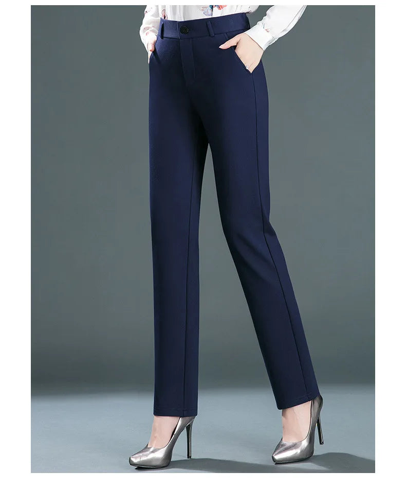 Stretch High Waist Trousers Women's Fashion Casual Pants Black Khaki Navy Blue Slacks Women Pantalones