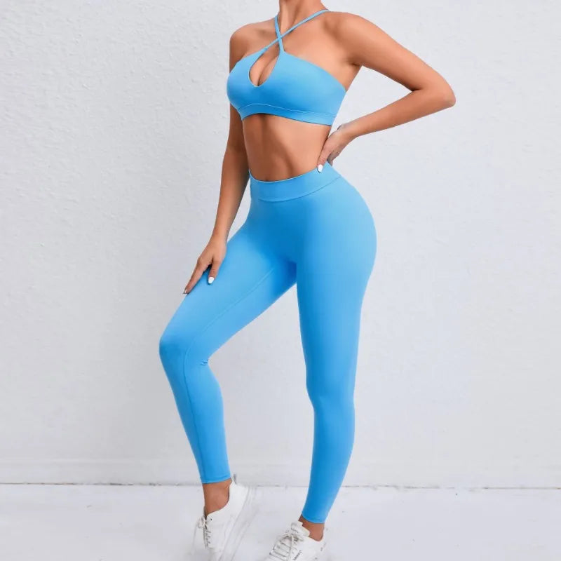 Seamless Yoga Sets Sports Fitness Hip-lifting Nude Feel Pants Cross Beauty Back Bra Suits Workout Gym Leggings Set for Women