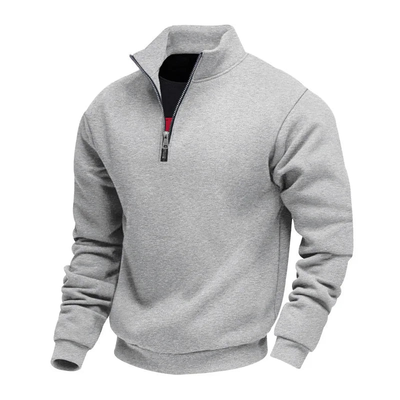 Autumn Winter Men's Fleece Quarter Zip Pullover Man Long Sleeved Loose Stand-up Collar Sweater Casual Comfy Mock Neck Sweatshirt