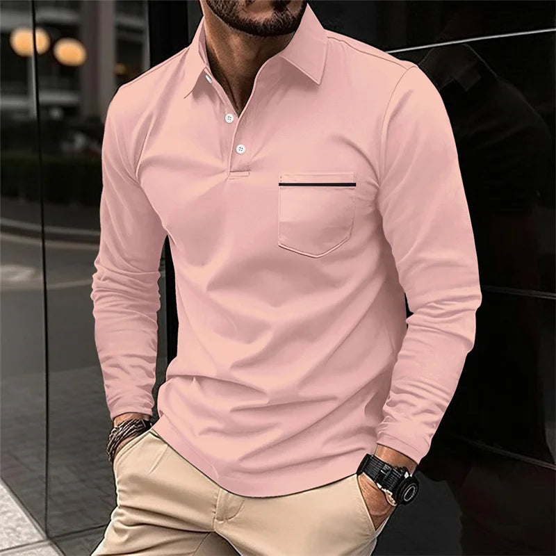 2025 Spring and Autumn New Men's Lapel Zipper Polo Shirt Long Sleeve Casual Business POLO Shirt Breathable Comfortable Versatile