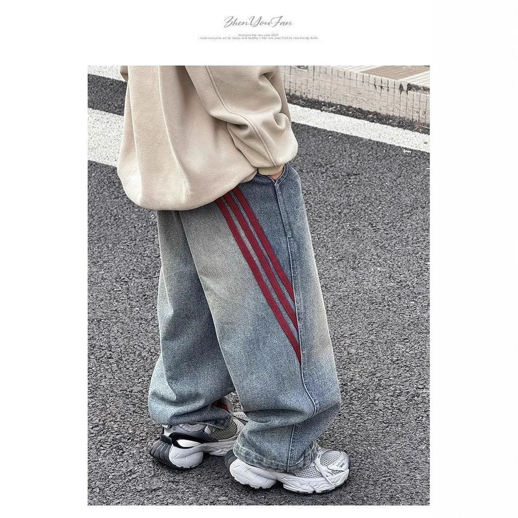 Spring 2026 Children Denim Pants YBFSKID Red Striped Spliced Toddler Kids Boys Jeans Little Baby Boys Trousers 2-10Y Boys Pants