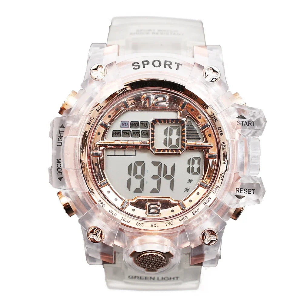Outdoor Sport Transparent Digital Watch Men Women Alarm Clock 5Bar Waterproof Shock Creative Watches LED Display Wristwatch