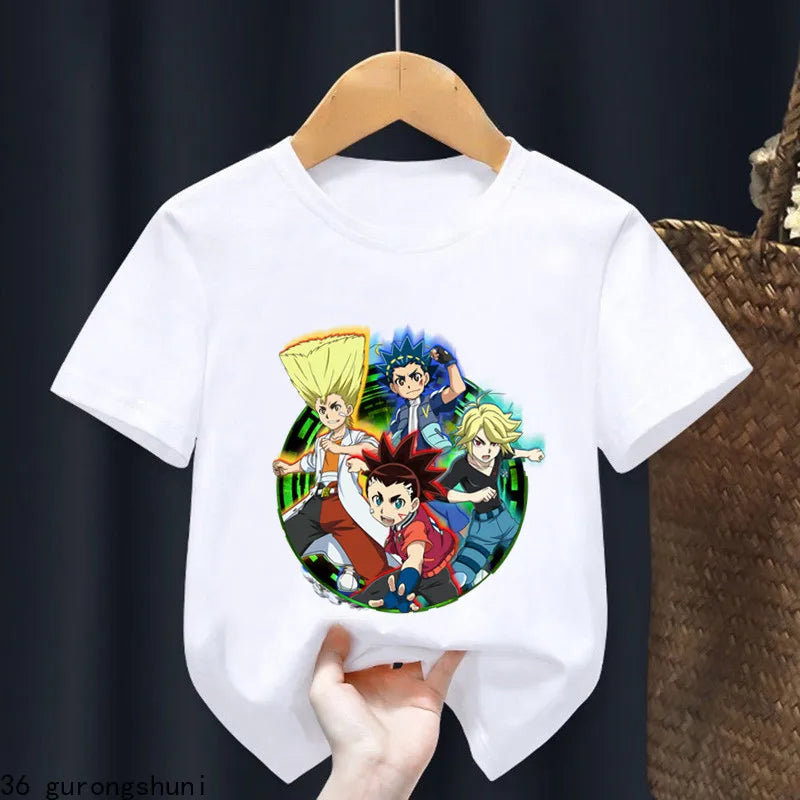 2024 Beyblade Burst Evolution Print Kids T Shirt Girls Summer Tops Baby Boys Clothes Cartoon Children Short Sleeve T-shirt