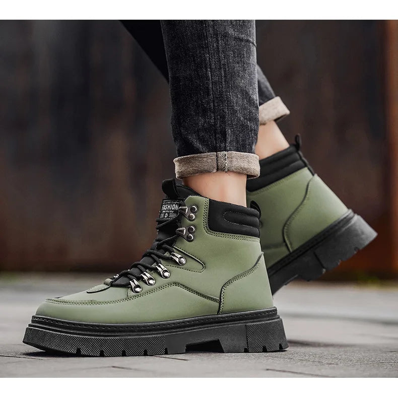 New Men's Leather Boots Brand Retro Comfortable Boots for Men 2025 Fashion High Top Non Slip Casual Shoes Business Work Shoes