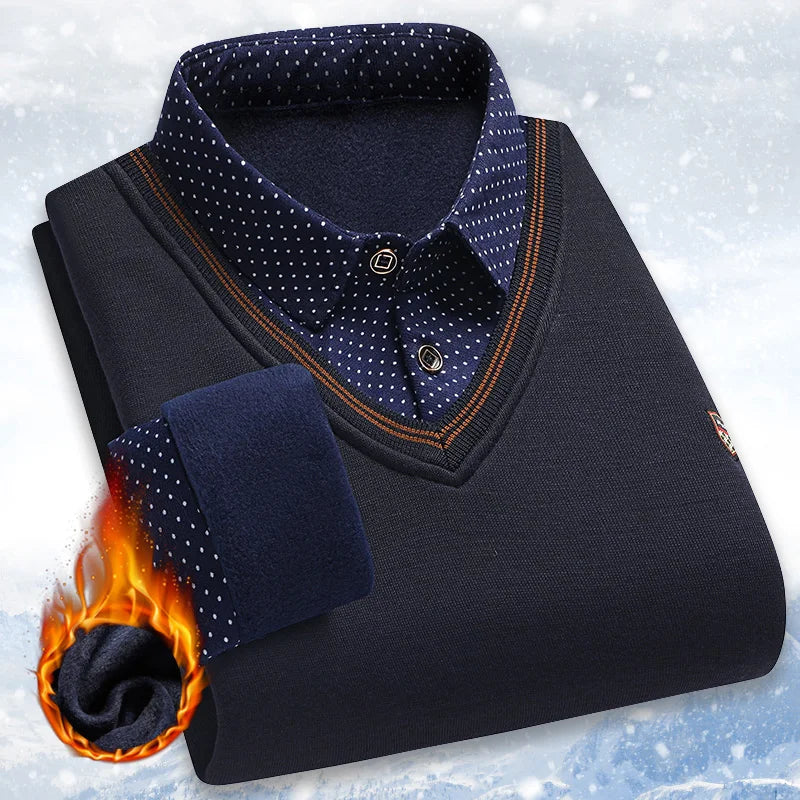 Vintage Plaid Sweater Pullover Men Thick Warm Knitwear Winter Autumn Clothing Patchwork Men's Fleeced Polo Collar Pullovers