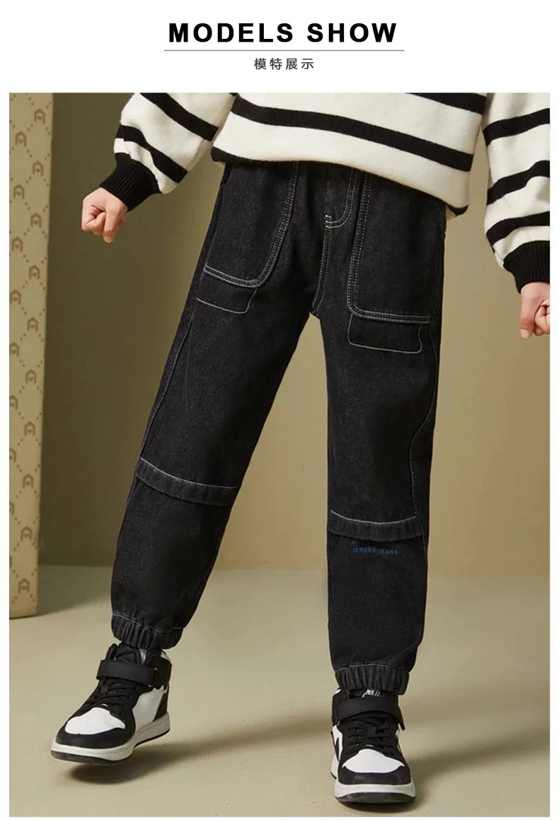 IENENS Autumn Boy's Jeans Clothes Kids Cowboy Pants Children Casual Denim Clothing Bottoms Trousers Baby Boy Casual Soft Jean