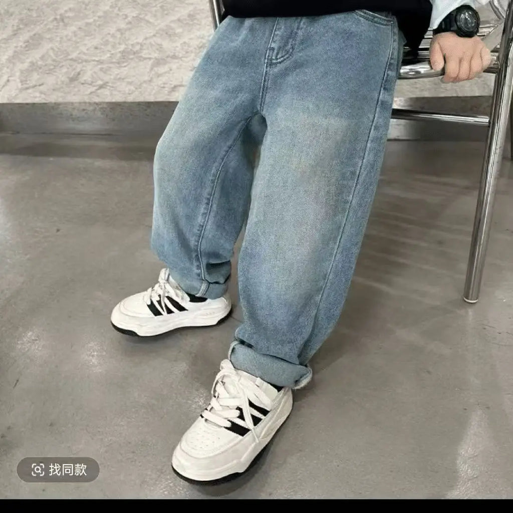 Children's Jeans Spring and Autumn New Kids Cropped Trousers Baby Loose Straight Jeans Boys Casual Children's Clothing