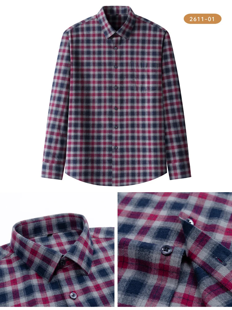 Men's Flannel Shirt Long Sleeve Plaid Button Down Shirts Regular Fit Casual Work Soft Cotton Tops Family Gathering with Pocket