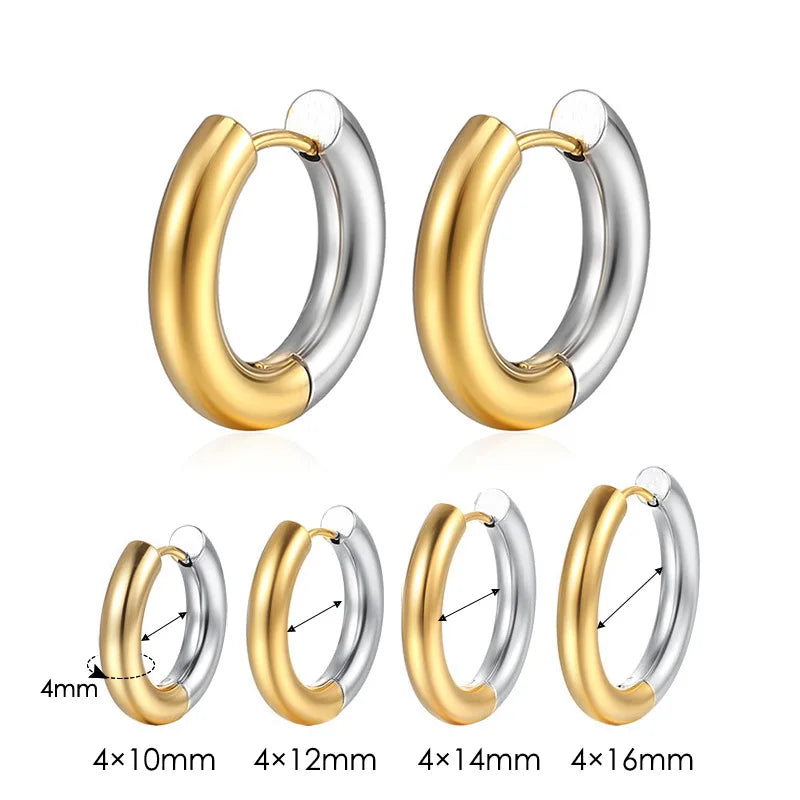 Stainless Steel Hoop Earring For Men Women Simple Hip Hop Rock Gold Color Piercing Punk Chic Jewelry Korean Chunky Earrings