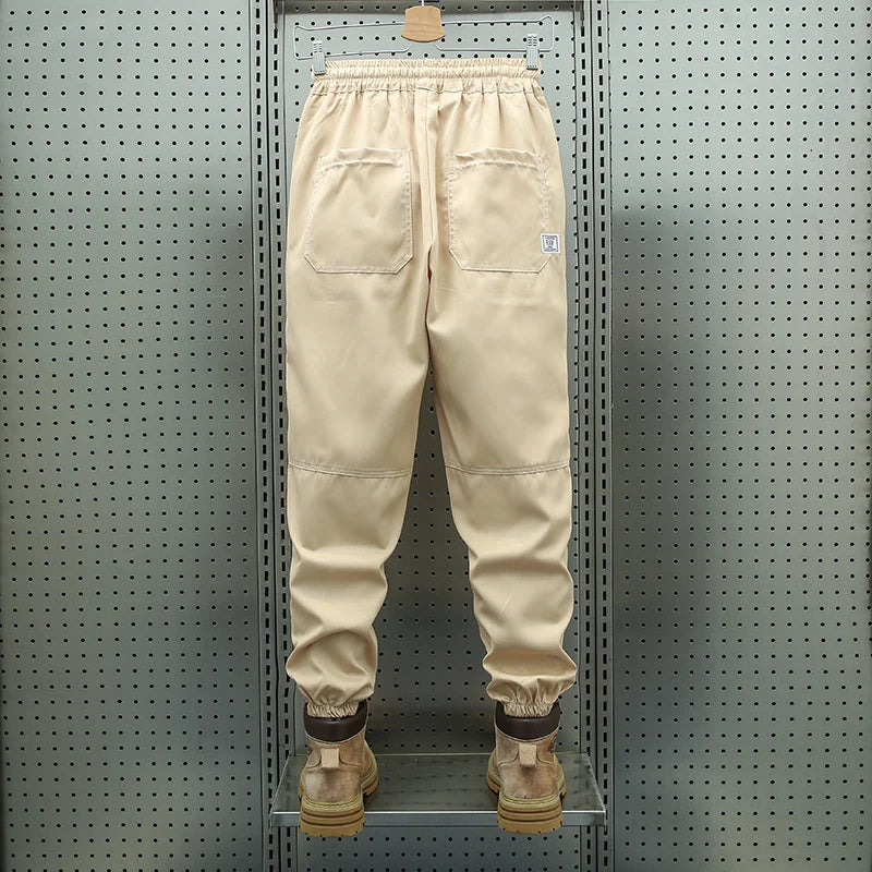 Men's Ice Silk Casual Pants Summer Thin Loose Harlan Nine-Point Trousers Trendy Sports Tools with Tied Feet forVersatile Style