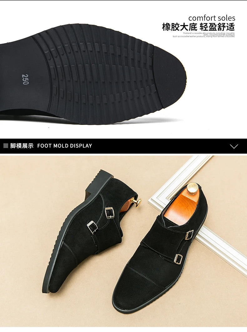 High Quality Leather Shoes for Man Fashion Belt Buckle Suede Casual Men Shoes Designer Busines Men Dress Shoes Zapatillas Hombre