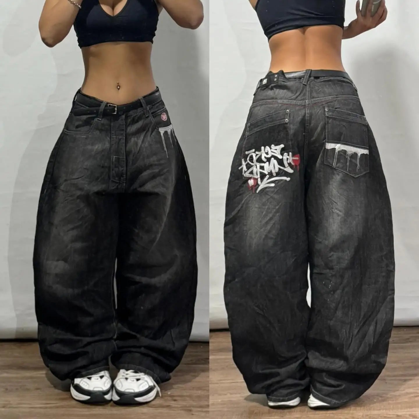 2024 New American hip-hop Vintage baggy jeans women's Harajuku high waist Y2K wide-leg pants Gothic wide pants Streetwear pants