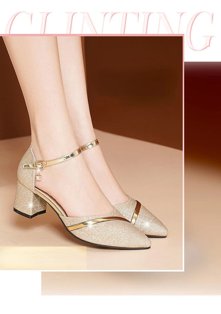 Women's High Heels Fashion High Quality Women Sandals Golden Party Night Club Pumps Sexy Sequins Women Shoes Sandalias de mujer